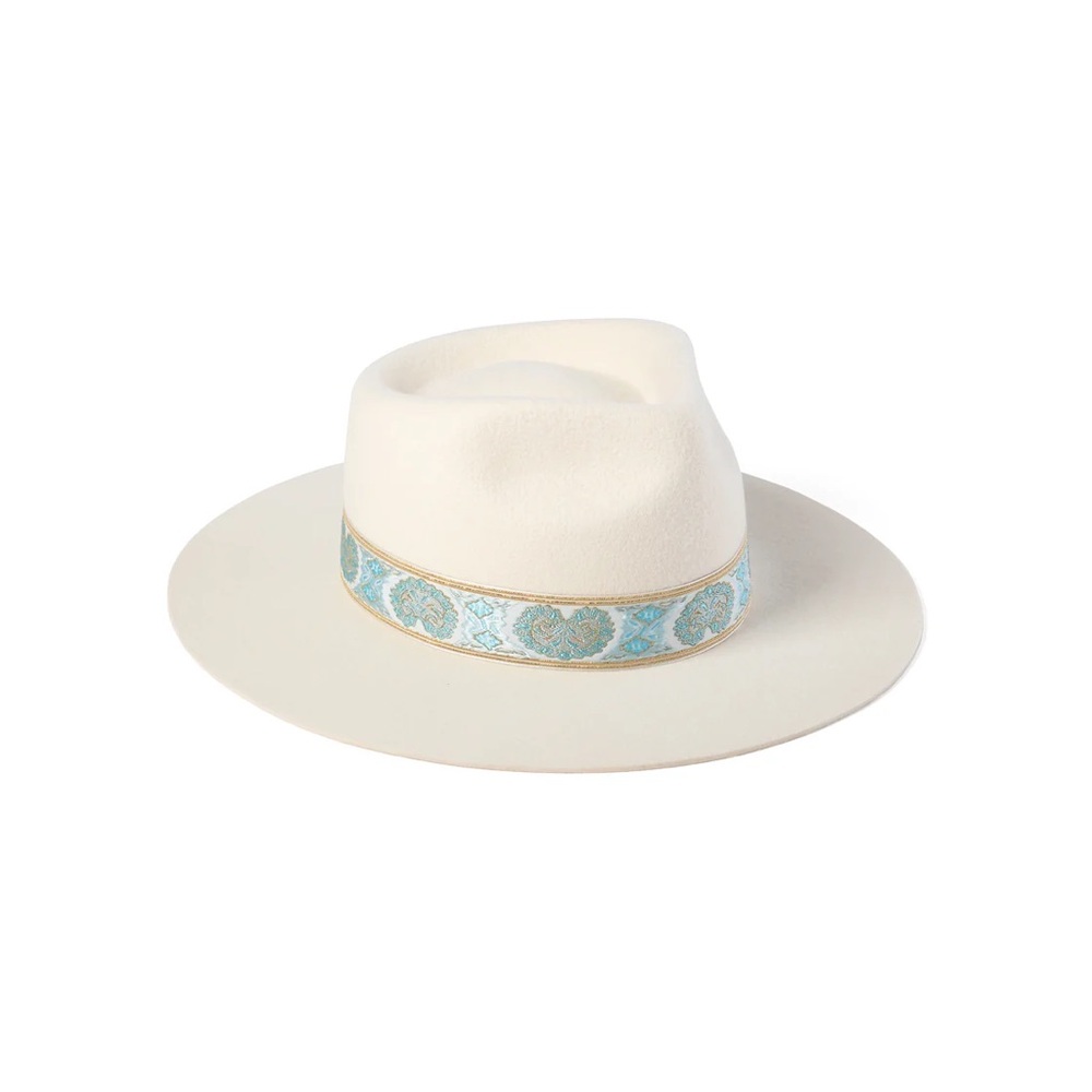 Lack Of Color Aqua Beverly Cream Fedora with Blue Band 57cm